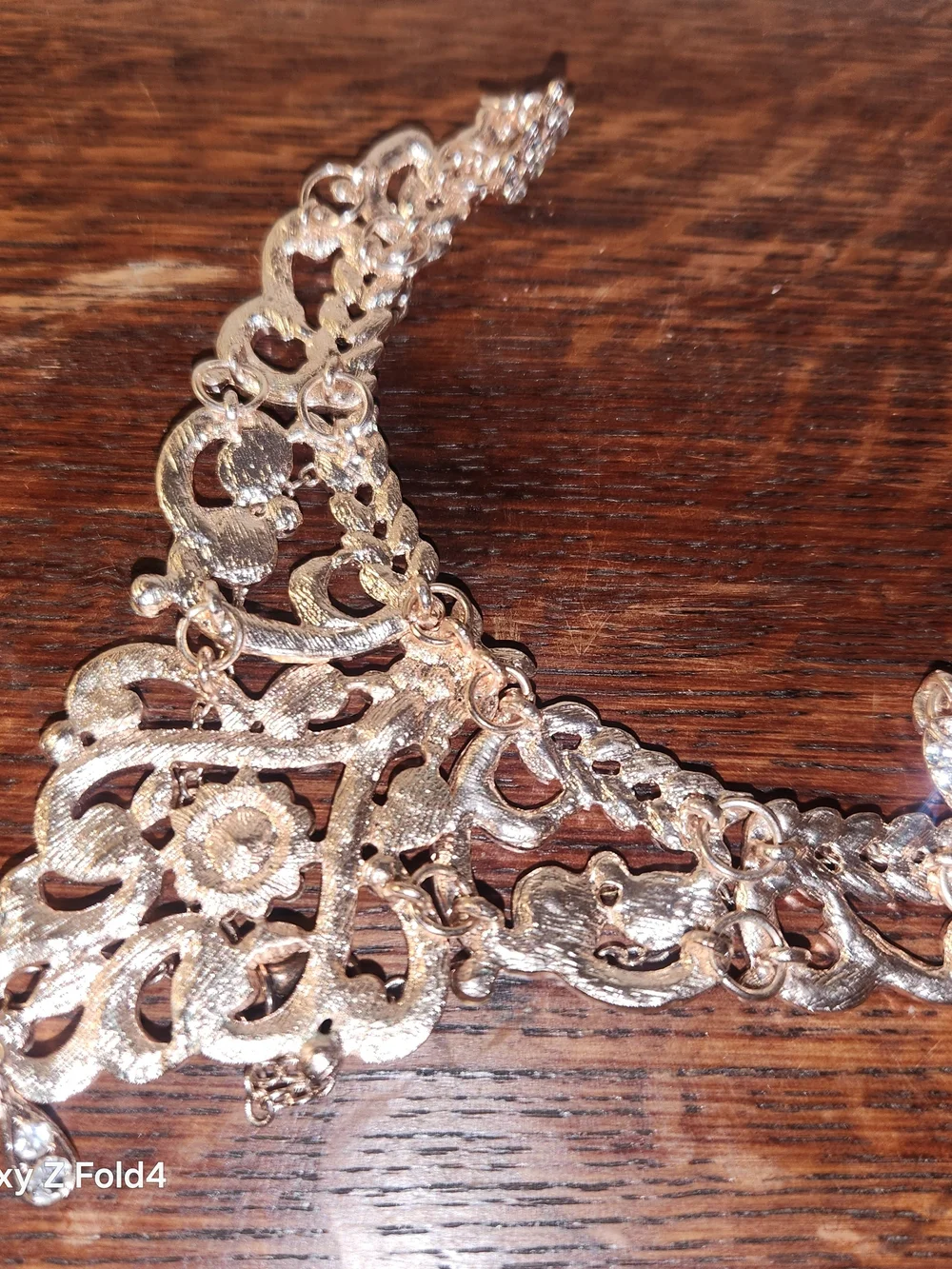 Crystal Filigree Statement Necklace with Gold-Tone Yellow Enamel Clamp Watch